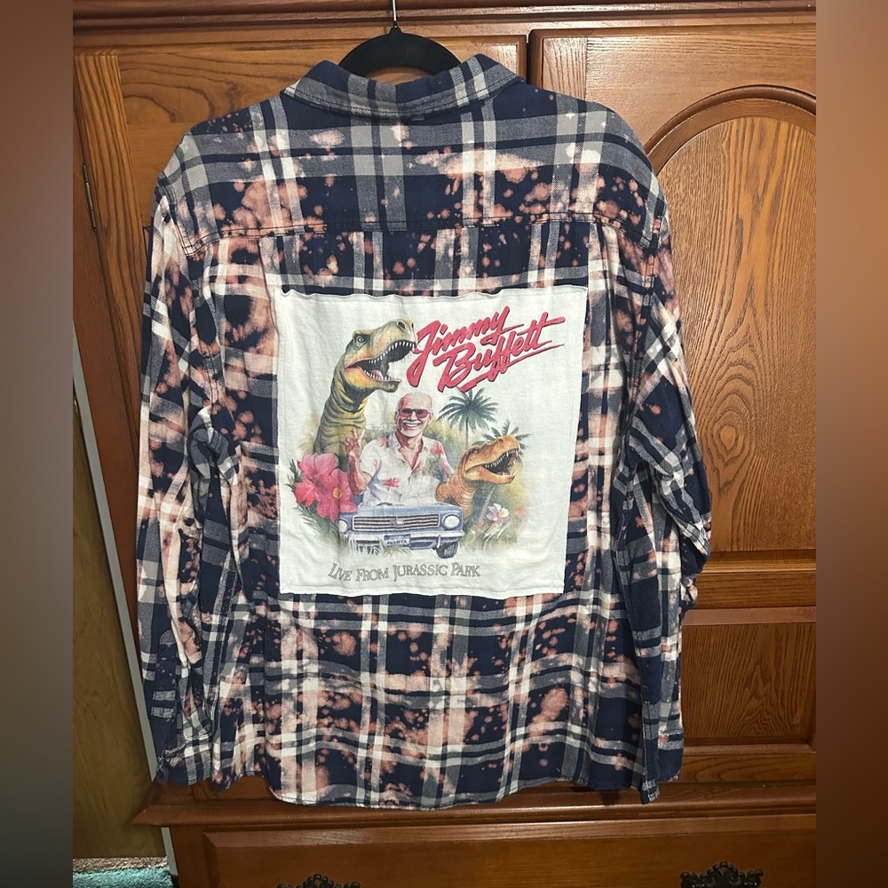 Jimmy Buffett upcycled bleached flannel tee One of a Kind